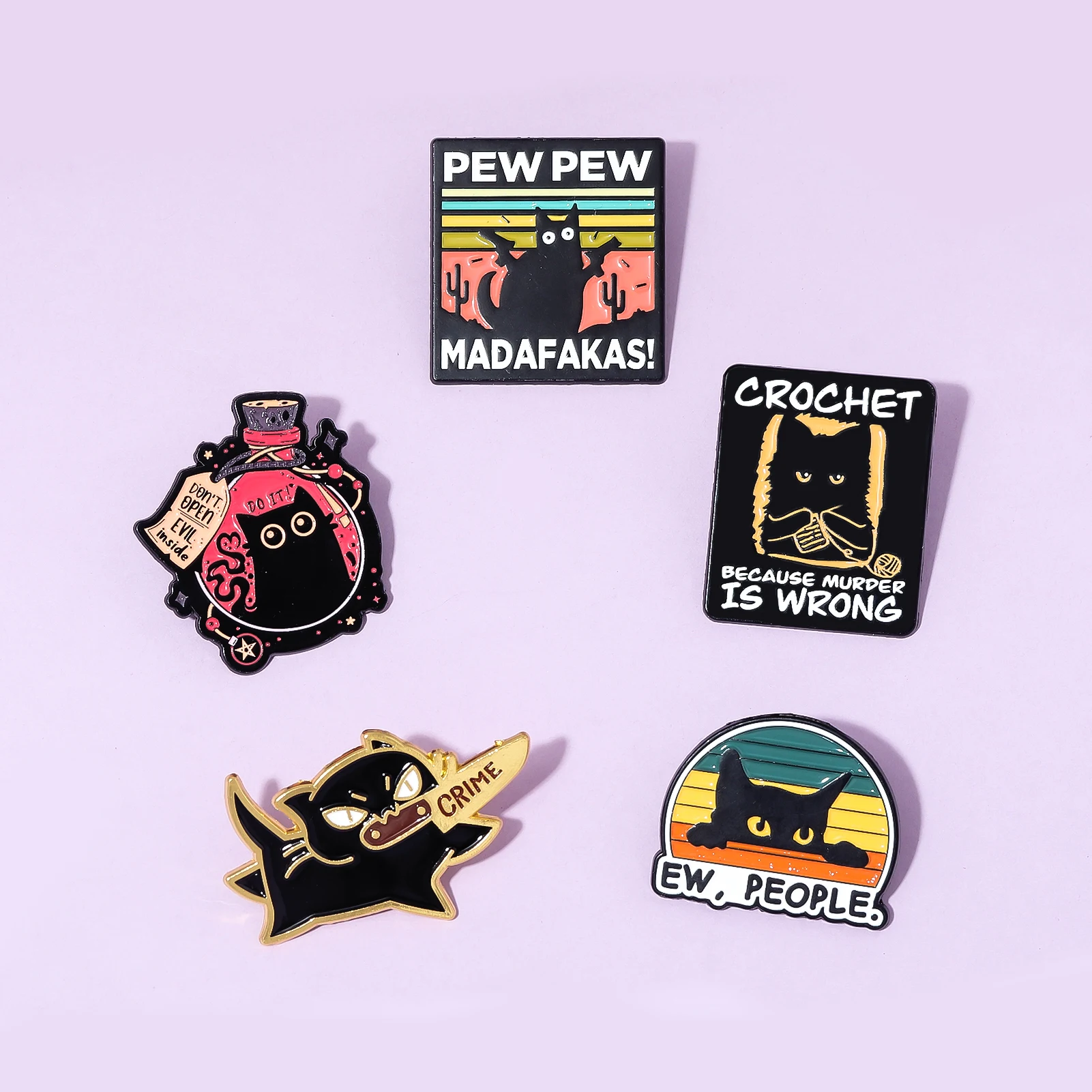 Ew People Funny Black Cat Enamel Pin Brooch Pew Pew Madafakas Retro Black Cat Badge Brooches Lapel Pins Jewelry Accessories