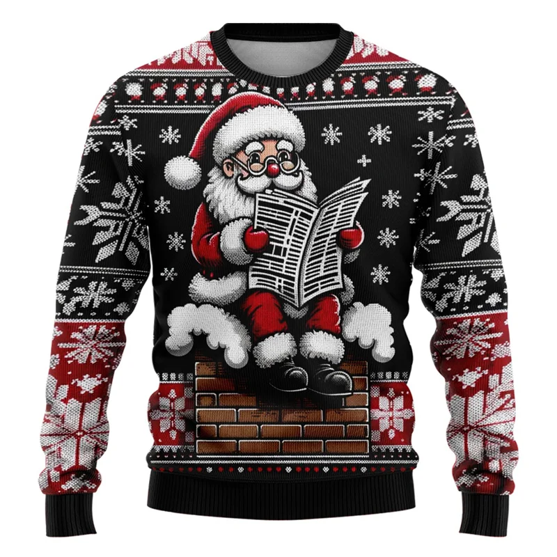 

Fashion 2025 Ugly Christmas Sweater Funny Xmas Graphic Sweatshirt Santa Claus Cosplay Pullovers Boy Crewneck Polyester Tracksuit