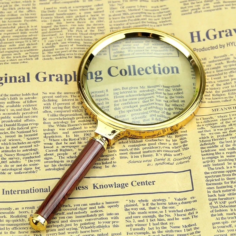 레트로 손잡이가 있는 휴대용 휴대용 돋보기, 눈 루페, 10X 돋보기, 60mm, 70mm, 80mm