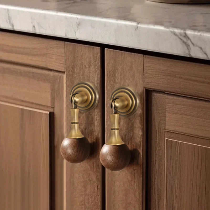 AntiqueStyle Walnut Pendant Cabinet Door Handle Brass Color Marble Pattern Drawer Single Hole Round Ball Knob Furniture Hardware