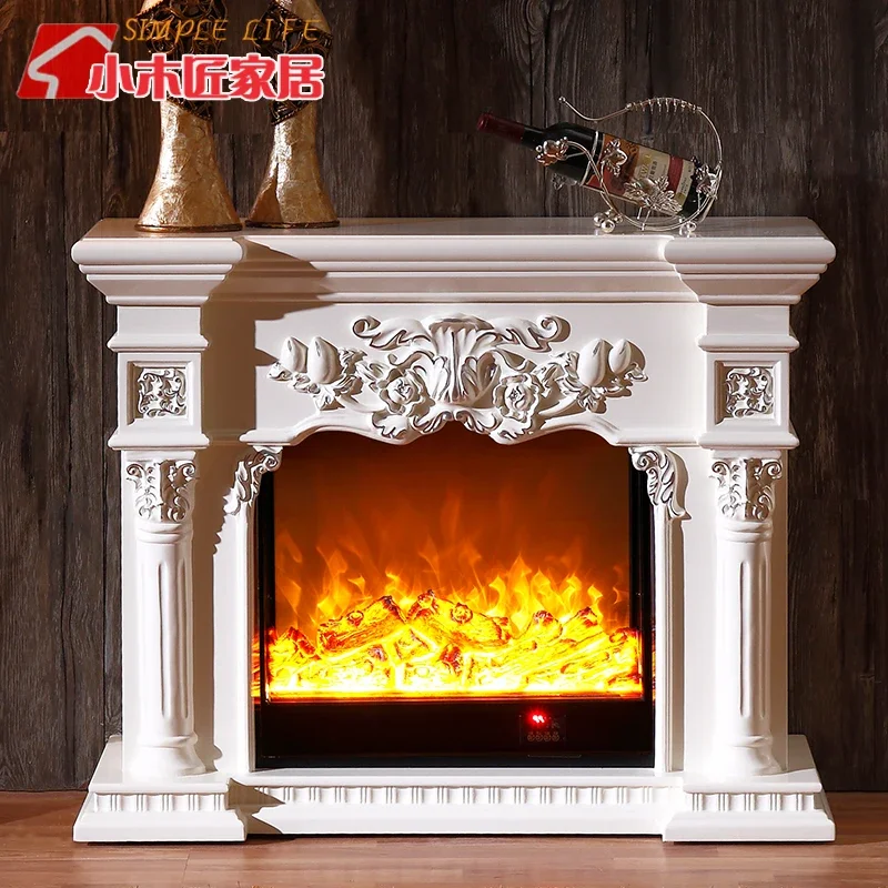 American European fireplace Solid wood mantel 1/1.2/1.5m Home decoration cabinet LED fake fire heating fireplace core