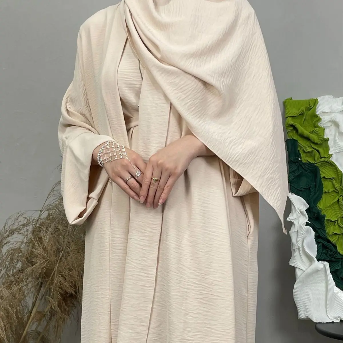 

Muslim Set Abaya Long Sleeve Two-piece Women Eid Long Maxi Dress Turkey Kaftan Arab Robe Islamic Clothing with Hijab Dubai Abaya