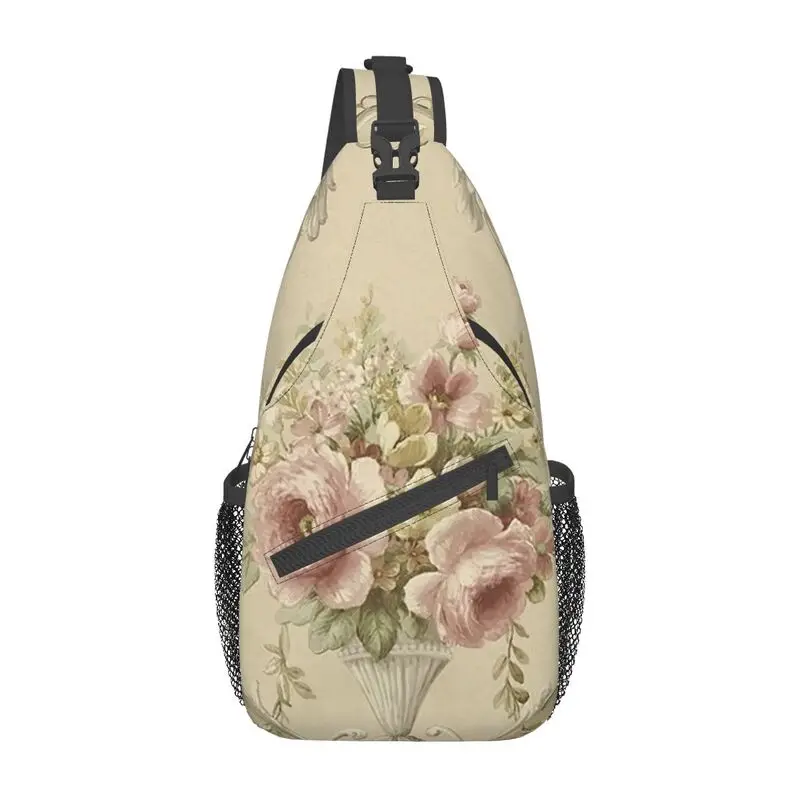 Victorian Rose Floral Sling Crossbody Mochila Homens Personalizado Flor Padrão Ombro Peito Bag para Viagem Caminhadas Daypack