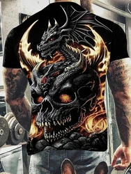 New Summer Daily Casual Men's Tops Street Fashion Dragon And Skull Printed Men's T-shirt Outdoor Sports Light Breathabl Mens Tee