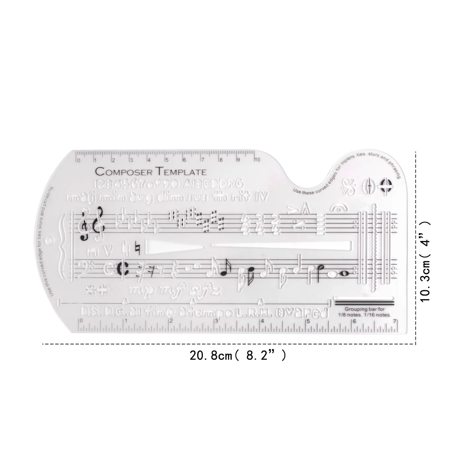 Modello compositore Spartiti da disegno Foglio Righello Doppia bilancia Righello curvo PP Serigrafia trasparente Simbolo musicale