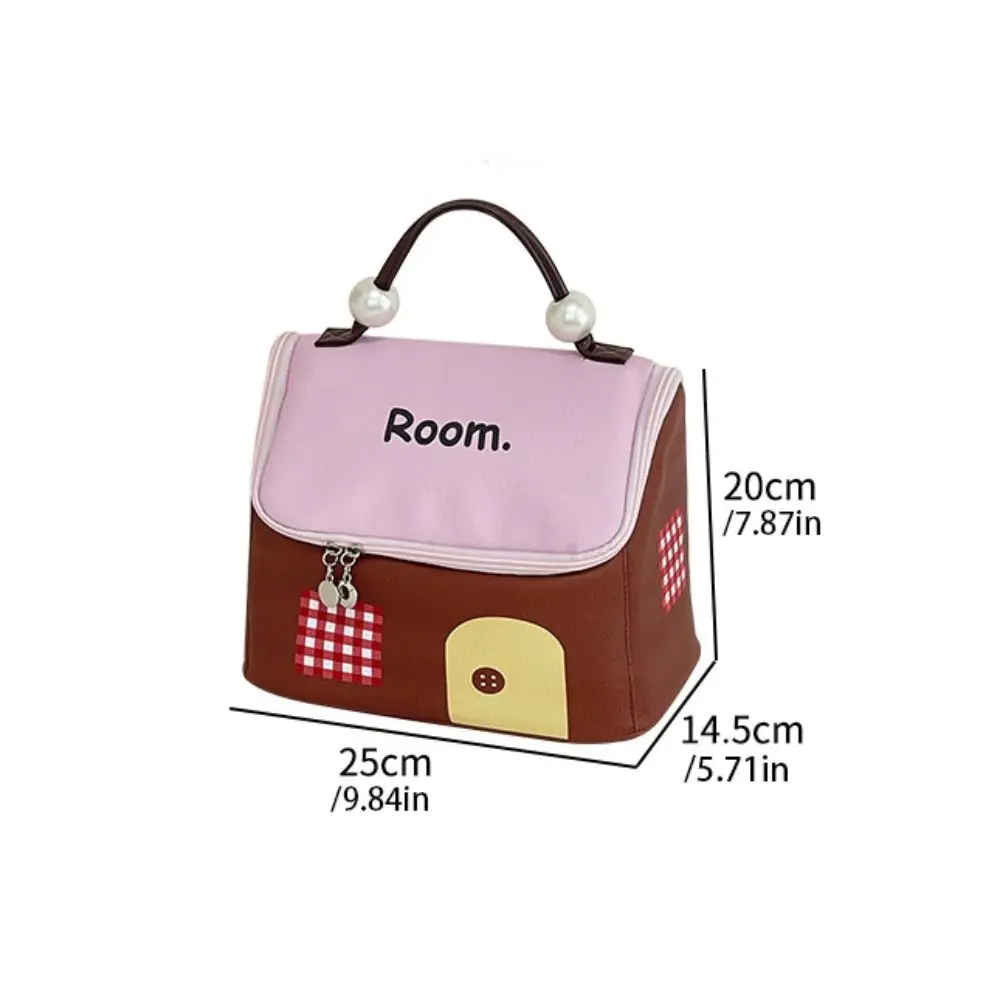 Nylon Handheld Makeup Bag Cartoon Clutch Bag House Shape Cosmetic Bag Storage Bag Large Capacity Skincare Storage Bag Outdoor