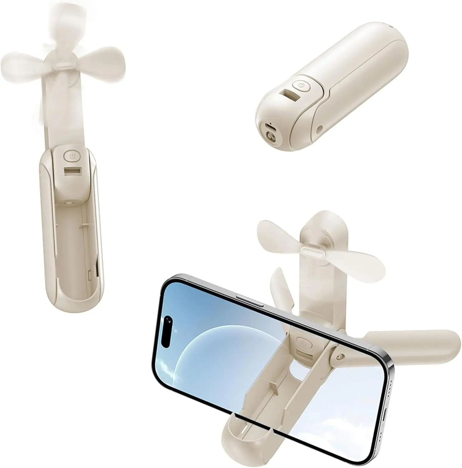 مروحة صغيرة محمولة 4 في 1 متعددة الوظائف USB قابلة للشحن مروحة جيب صغيرة مع بنك الطاقة مصباح يدوي حامل الهاتف الخليوي المحمولة