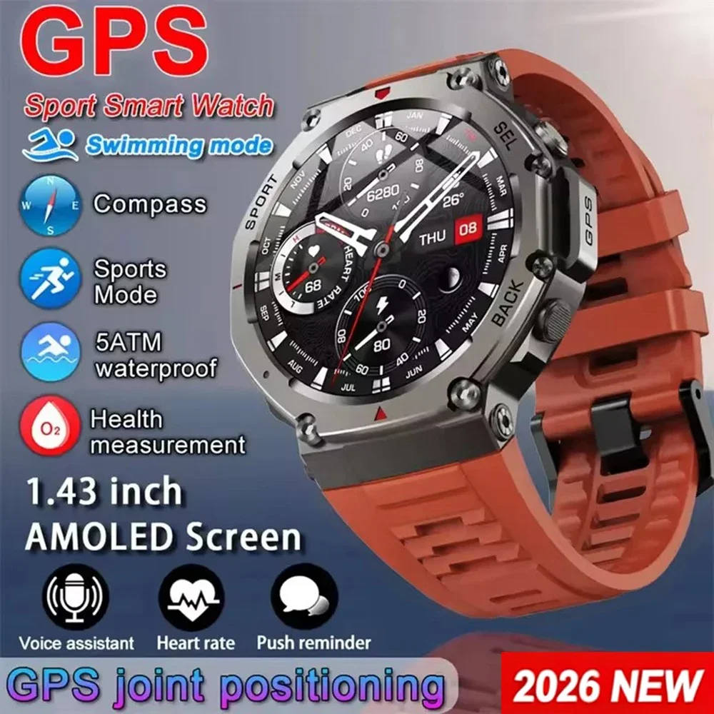 

Мужские умные часы с GPS, AMOLED-экраном, сенсорным управлением, водонепроницаемостью 5ATM, компасом, монитором фитнеса и спортивными функциями для активного образа жизни