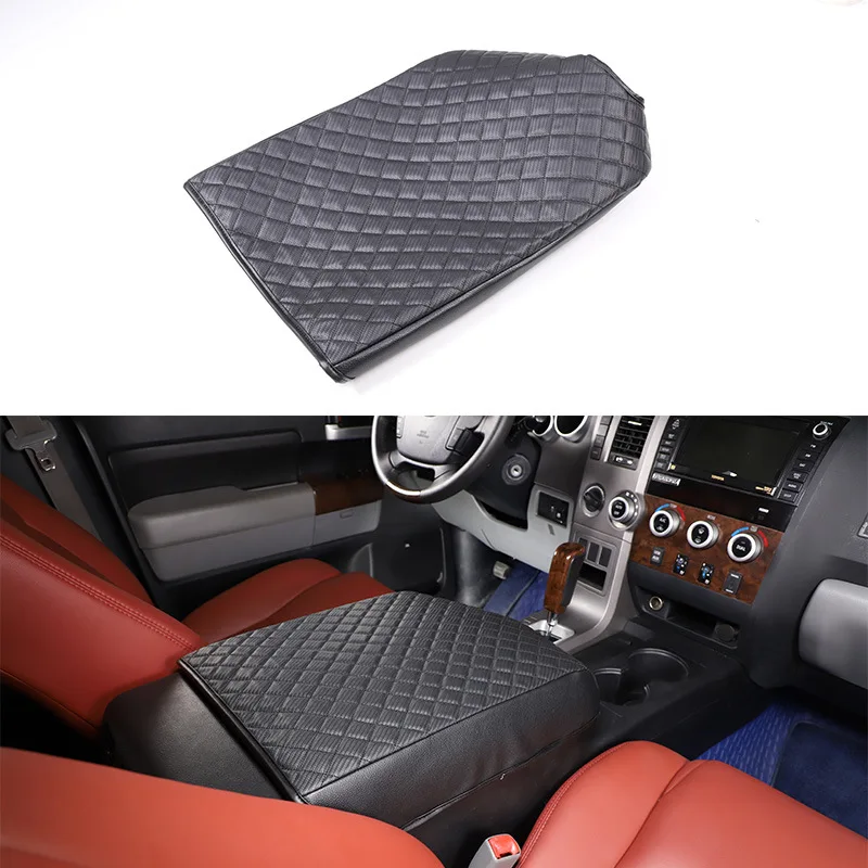 Armrest Cover Plaid Leather All Black For 07-13 Toyota Tundra/Sequoia