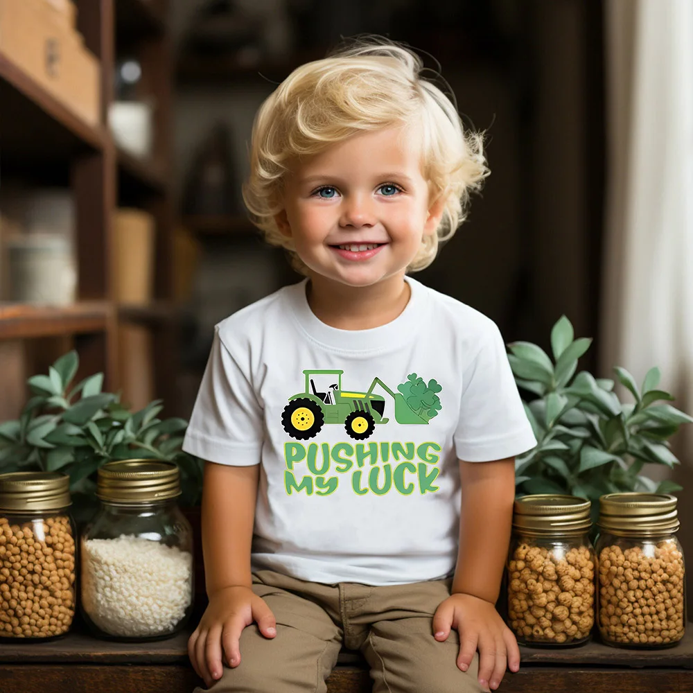 

St Patrick's Day Boys Kids T-shirt Truck&Clover Pattern Print Tee Top Summer Short Sleeve Tops St Patricks Day Child Clothes