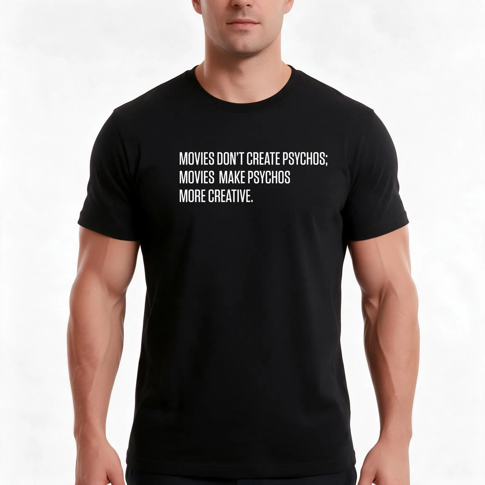Movies don’t create psychos T-Shirt, Summer Casual Cotton Tee, Oversized Streetwear Tops, Vintage Graphic Print, 100% Cotton