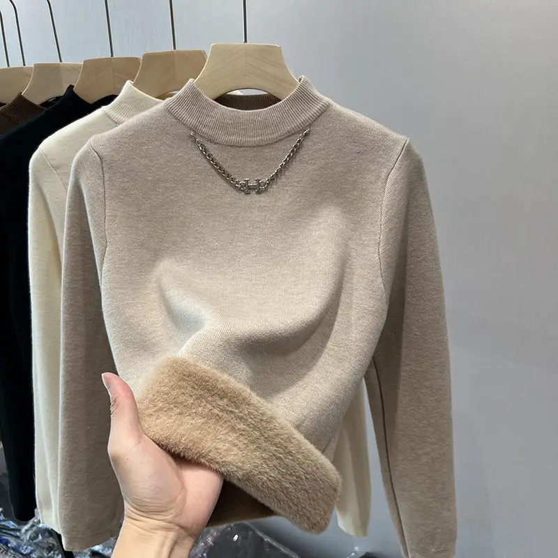 

24 Autumn and Winter New Viscose Sweater Women Fashion Pullover Knitted Half-Turtleneck Sweater Long-Sleeved Sweater Base Shirt