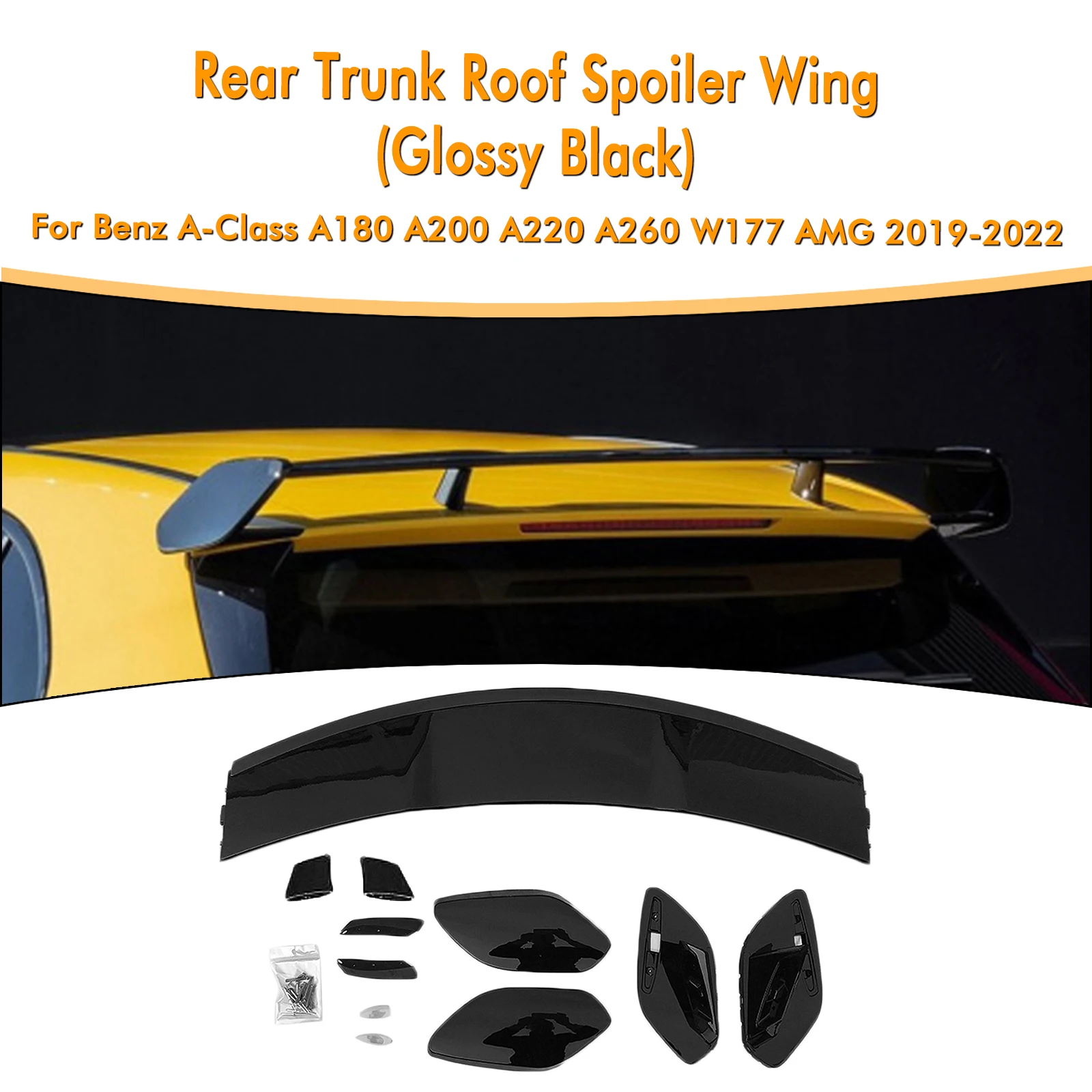 

For Mercedes-Benz W177 A180 A200 A220 A250 A260 A35 A45 AMG 2019-2024 Rear Roof Spoiler Wing Gloss Black Trunk Window Upper Lip