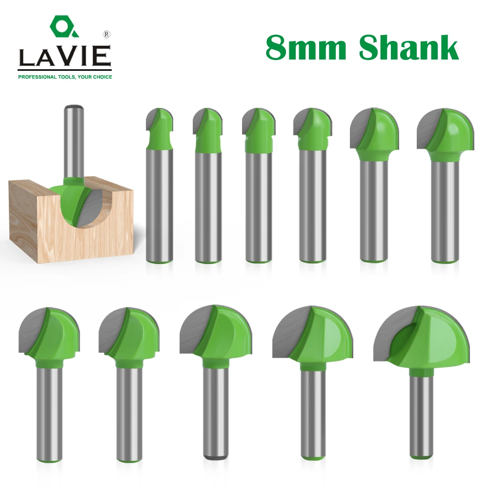 LAVIE 1pc 8mm Shank Ball Nose End Mill Round Nose Cove CNC Milling Bit Radius Core Box Solid Carbide Router Bit Tools C08042