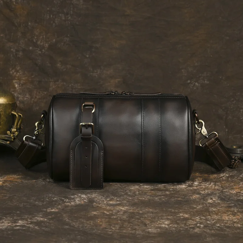 طبقة جلد البقر خمر الرجال Crossbody جولة دلو حقيبة كتف بسيطة سعة كبيرة حقيبة ساعي وسادة مصمم حقيبة فخمة