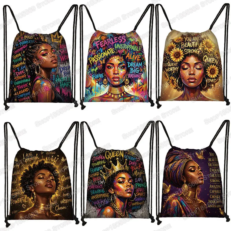 African American Black Women Backpack Drawstring Bag Aro Inspirational Black Girl Girl Outdoor Storage Bags for Travel Gift