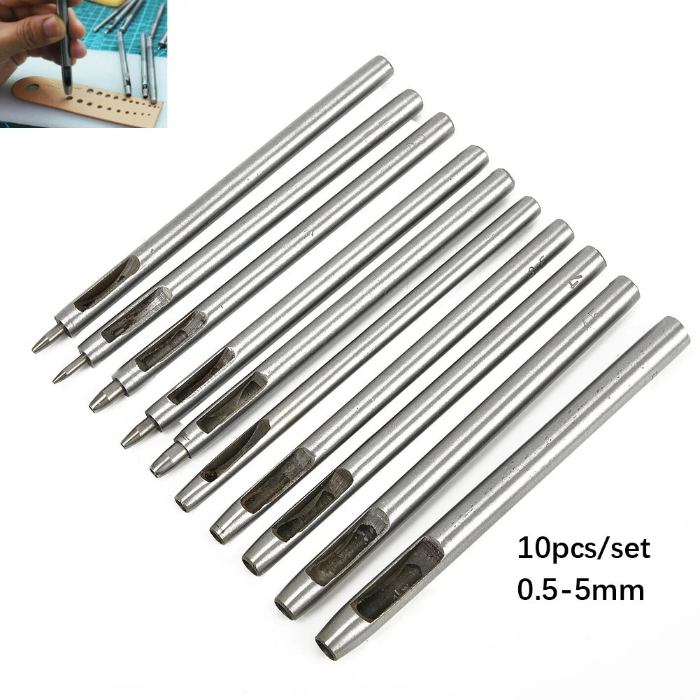 

1 Set Leather Tools 45# Steel Canvas Hollow Hole Punch Puncher Round Silver Steel Watch Belt Working Nice Pratical