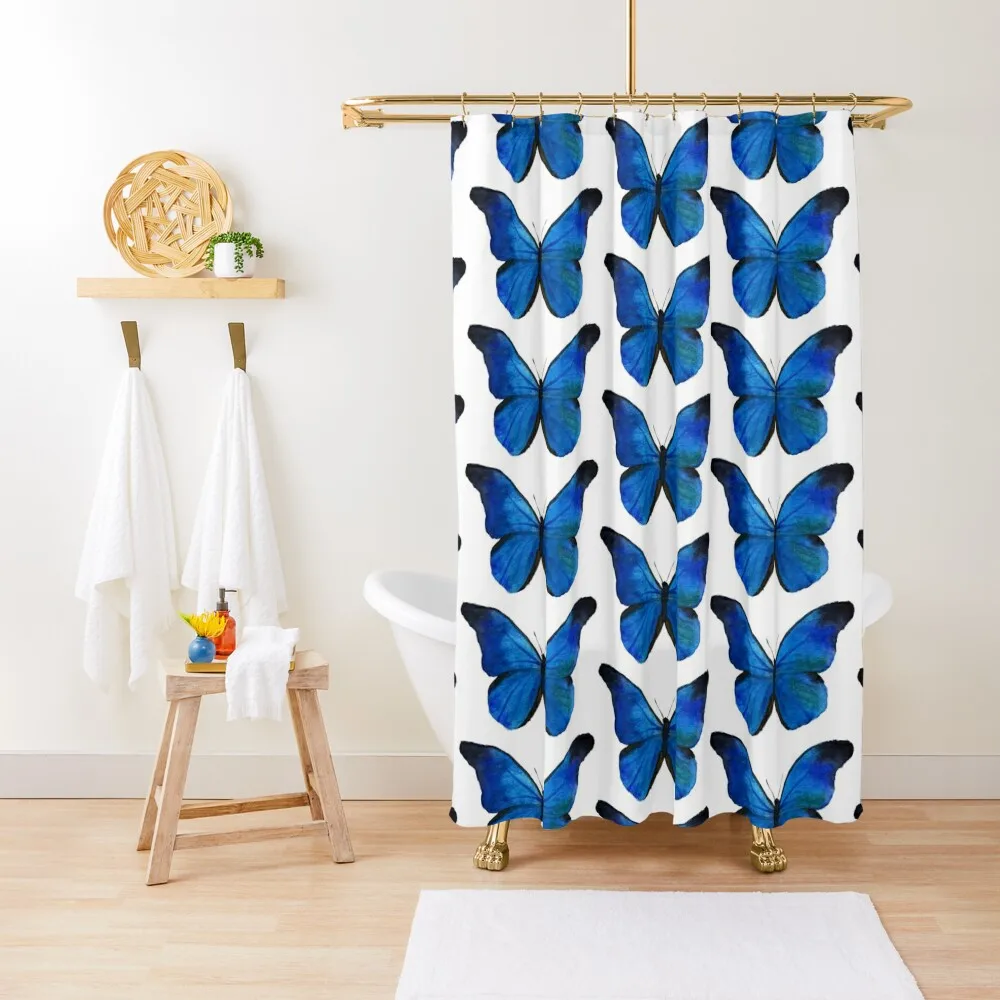 Blue Morpho Watercolor Butterfly Shower Curtain Waterproof Bath And Anti-Mold For Bathroom Bathroom And Shower Products Curtain