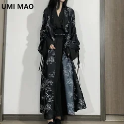 UMI MAO Autumn Winter New Chinese Stye Dress Han Fu Printed Leather Jacket Artistic Exterior Wall Linen Loose Dresses Women's