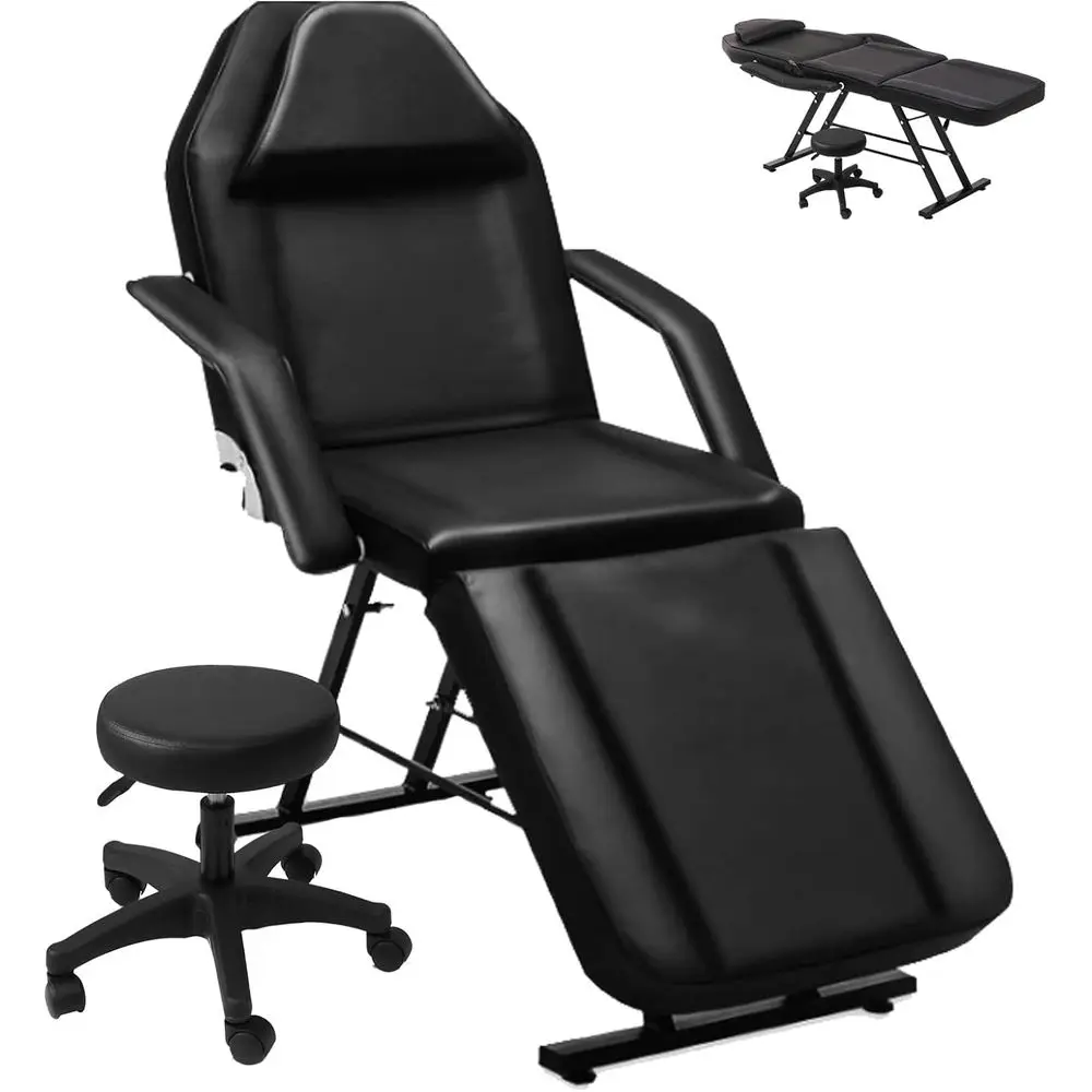 

Adjustable 3-Section Tattoo Chair with Massage Bed, Spa Salon Facial Chair, and Accessories for Beauty Treatments (Black)