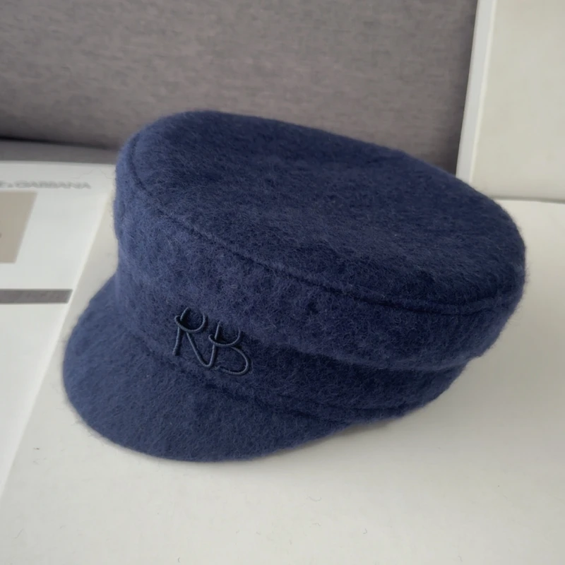 

Темно-синий шерстяной берет для женщин, осенне-зимняя кепка газетчика с плоским верхом в стиле ретро, винтажная шикарная дизайнерская шляпа для мальчика пекаря