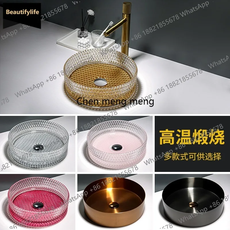 D80 Stylish and simple crystal wash basin glass wash basin small size table basin round