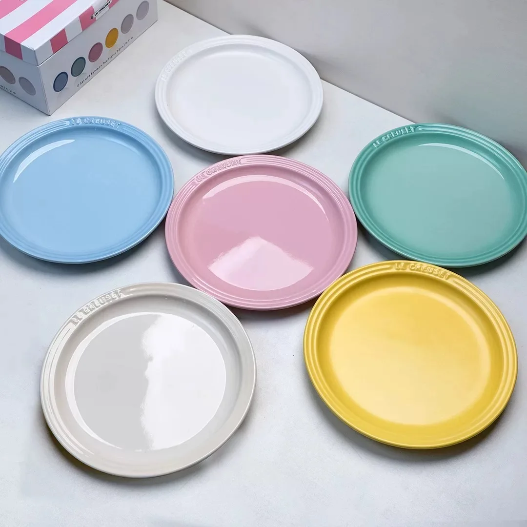 Le Creuset Color fresco Arco Iris 8/23cm plato de carne Cerc juego de 6 piezas caja de regalo vajilla esmaltada nórdica Sle para adultos