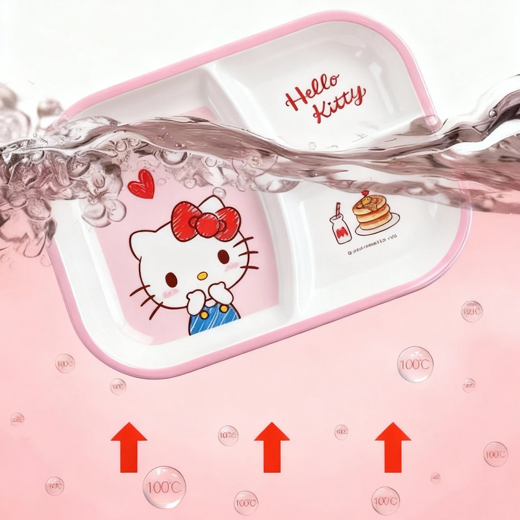 WUHE Hello Kitty Kids Dinner Plate Spoon 3 Divider Melamine Tableware Set BPA-Free for Noodle Salad Dishwasher Safe view 5