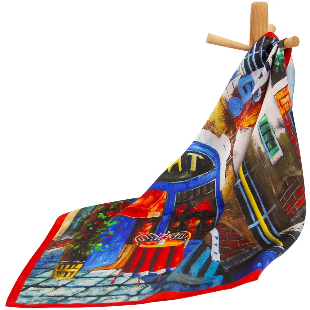 

53cm 100% Genuine Silk Luxury Brand Woman Scarf Man's Square Spring Men's Neckwarmer Neckscarf Top Gift for Female City of Water