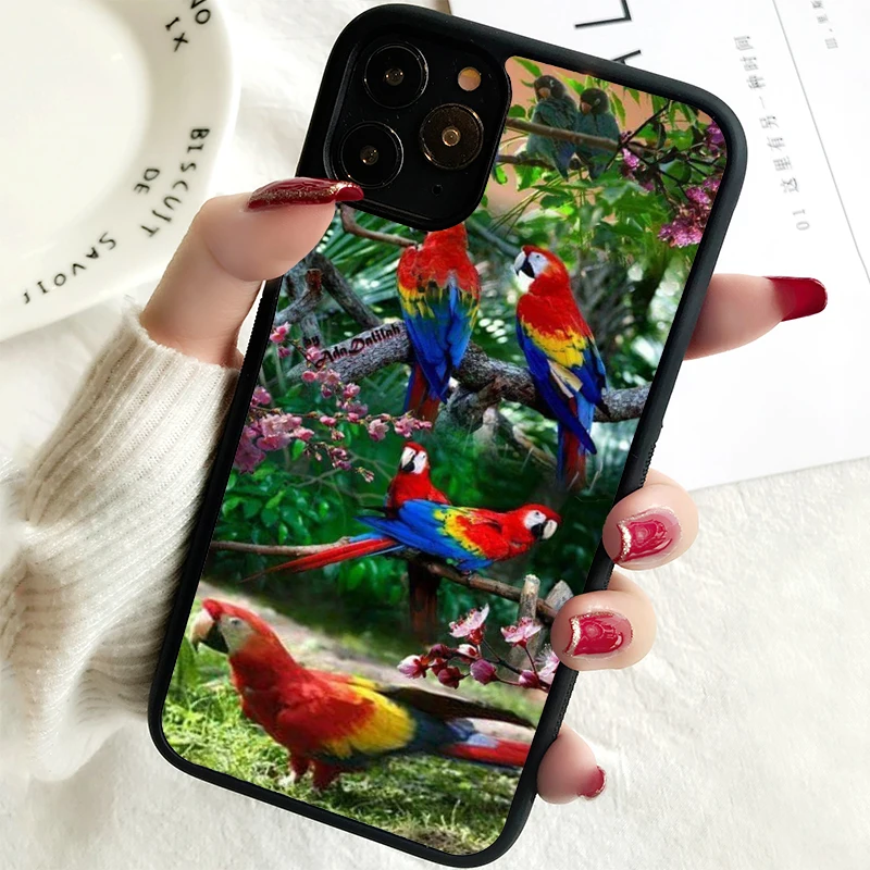 5 5S SE 2020 Phone Cover Case for iPhone 6 6S 7 8 PLUS X XS XR 11 12 13 MINI 14 PRO MAX Rubber EXOTIC PARROT BIRD COLLAGE