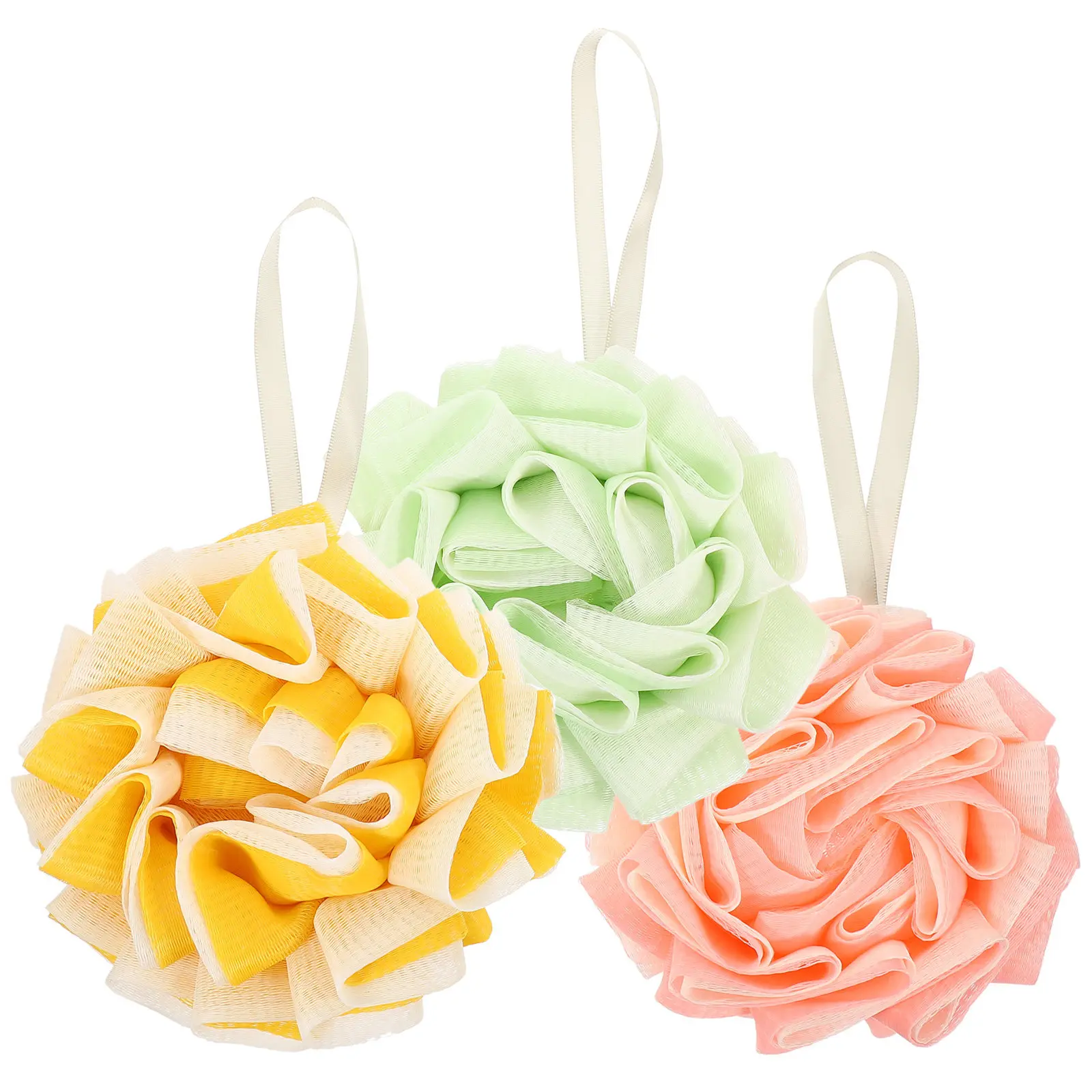 3Pcs Bath Balls Shower Sponges Exfoliating Mesh Loofahs Deep Clean Body Relaxation Foam Generating Bathing Accessories for Daily