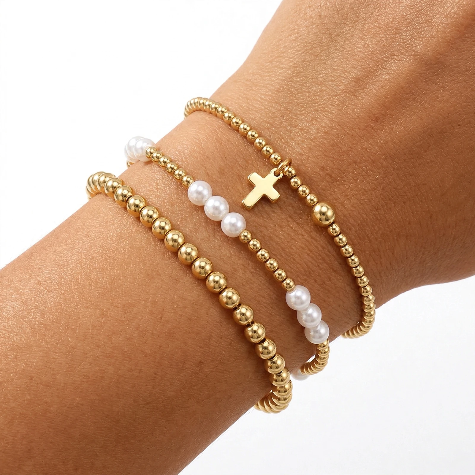 3pcs-copper-bohemian-beaded-bracelet-set-gold-tone-ball-pearl-layered-stretch-bracelets-for-women