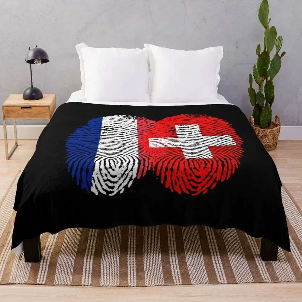 France Switzerland Flags Fingerprint united Throw Blanket Blankets For Sofas Softest bed plaid Decorative Beds Blankets