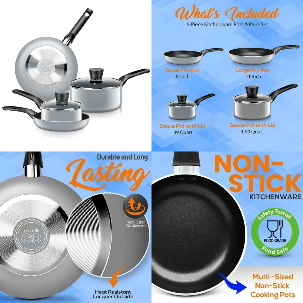 

Cookware SetsNon Stick Kitchen Pots and Pans Set Black and Gray Cookware for Home Cooking