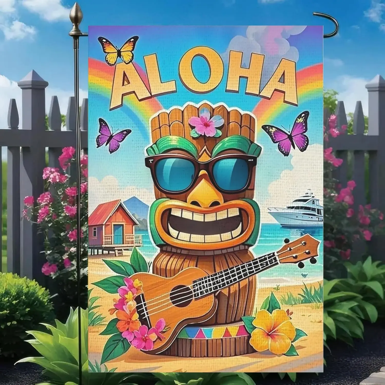 Hawaiian Aloha Garden Flag 12x18 Inch, Summer Luau Party Tropical Tiki Par Beach Party Pool Party Decor Outside Banner, Doub SSL