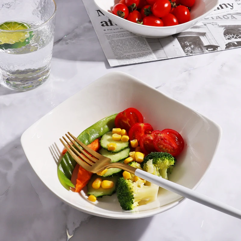 Pure White Cerc Deep Soup Plate Square Di Microwave Se Simple Design Salad Bowl Home Use High Aesthetic Value