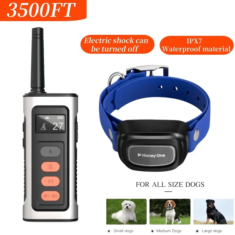 

1200m Dog Training Collar Waterproof Pet Remote Control Rechargeable Electric Anti-Bark with Shock Vibration Sound LCD Display