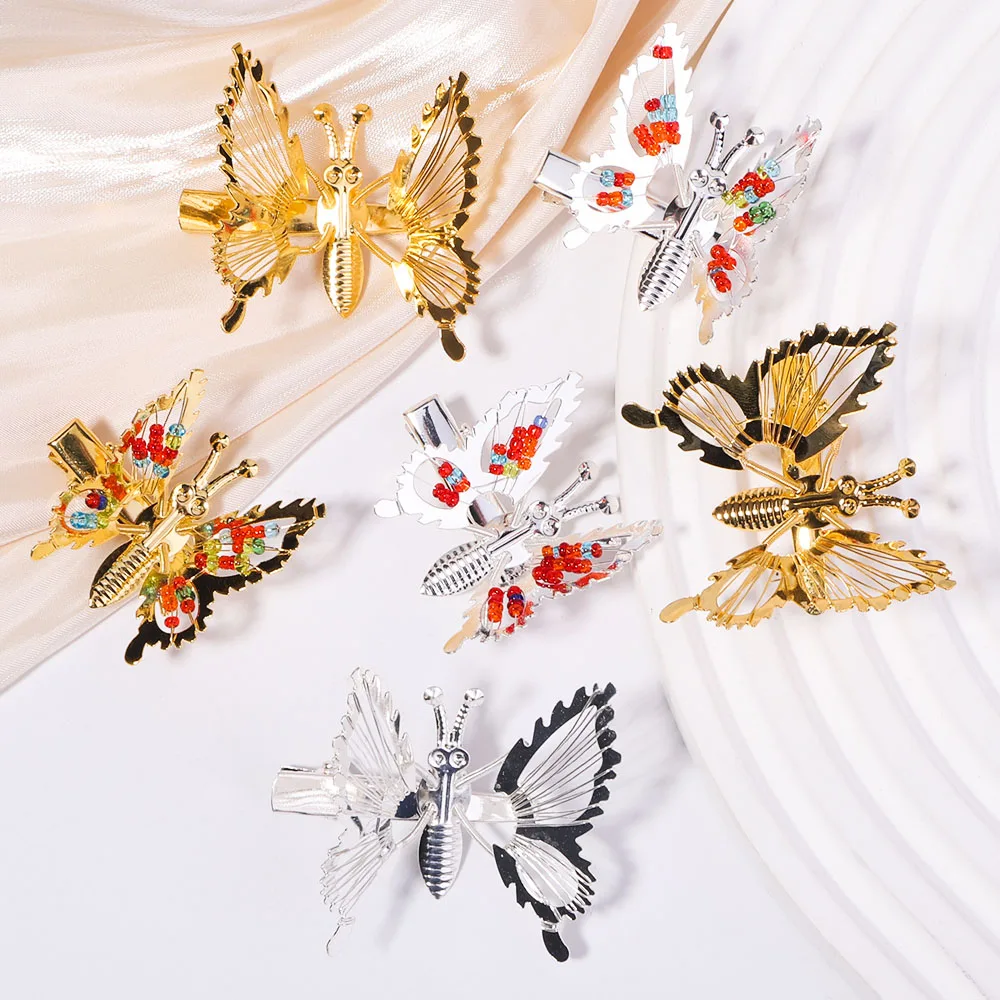 2Pcs/set Metal Will Move Simulation Butterfly Hair Clips For Women Girls Hairpin Duckbill Clip Headwear Fashion Hair Accessories