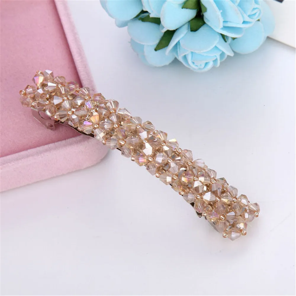 Sweet Color Crystal Hair Clips Spring Hair Grip Beads Hair Barrettes For Women Girl Fashion Simple Hair Accessories Headwear