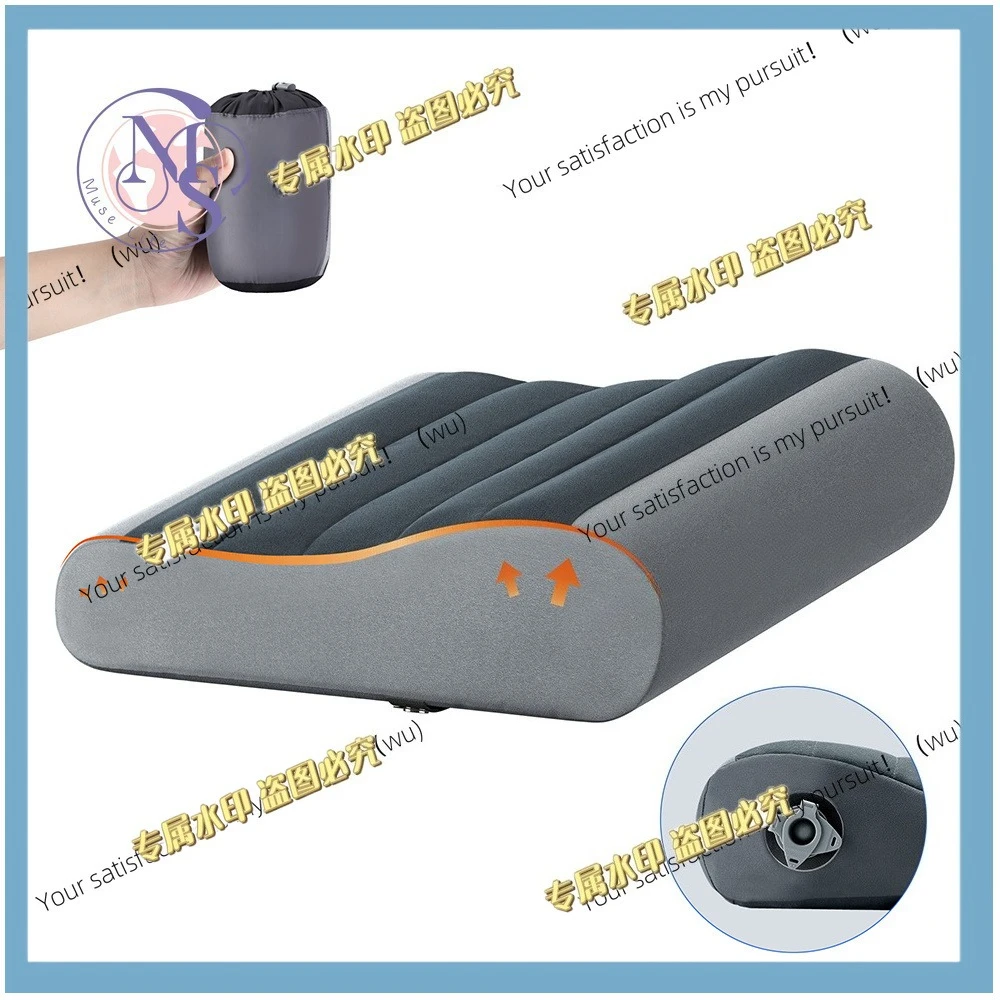 Inflatable camping pillow, ergonomic pillow for travel and home, light and washable