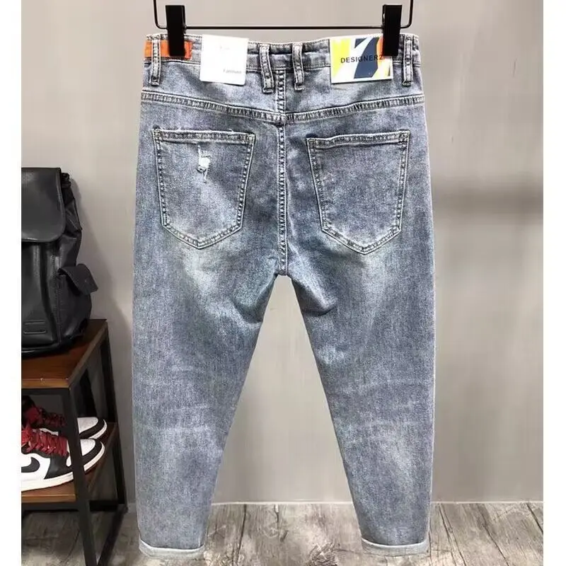 Fashion Men's Casual Jeans vintage Spring and Autumn Slim Ripped Jean Pants with HOLE Design  Men Clothing Luxury Cargo Pants