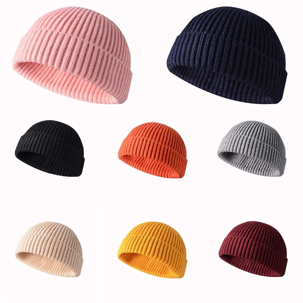 AliExpress NONE Unisex Slouchy Cuff Beanie Plain Roll-up Edge Knit Hat Skull Ski Cap for Men Women