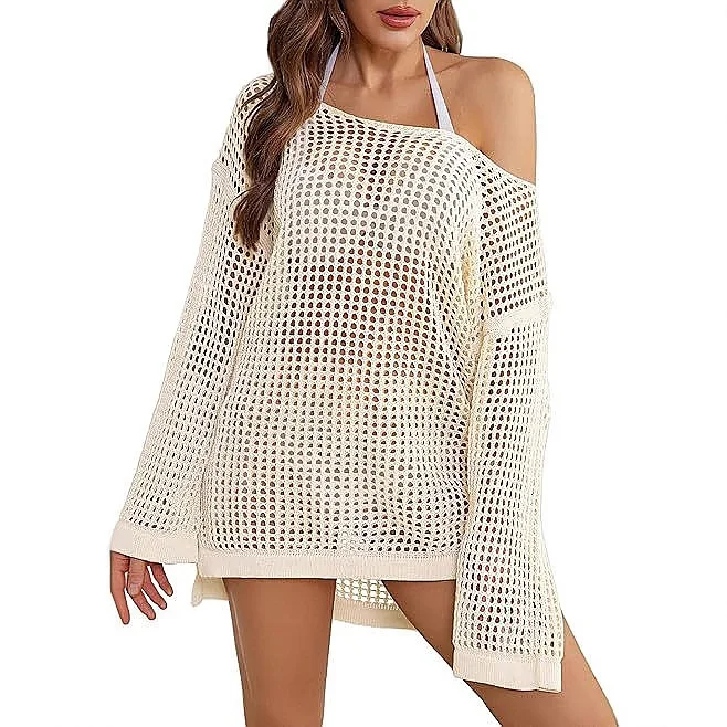 Knit Mesh Beach Cover Up Dress, Summer Beach Cover Ups Tops, See Through Knitwear