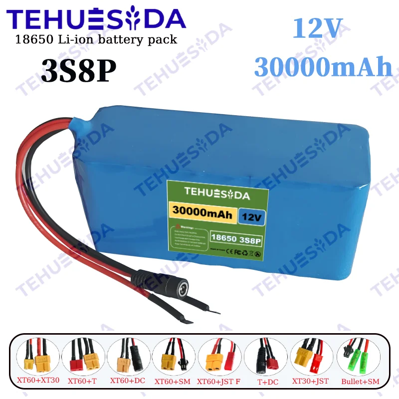

Аккумуляторный блок 12В 30000мАч 18650, литий-ионный, перезаряжаемый, высококачественный, 3S8P, со встроенной платой защиты BMS