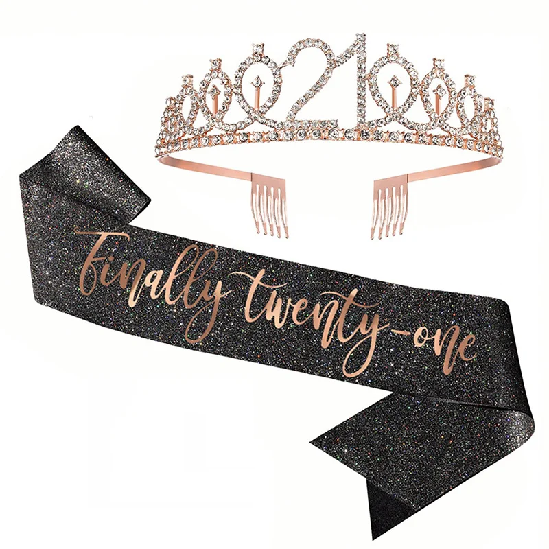 2 pz/set 21st Birthday Tiara and Sash Set-\