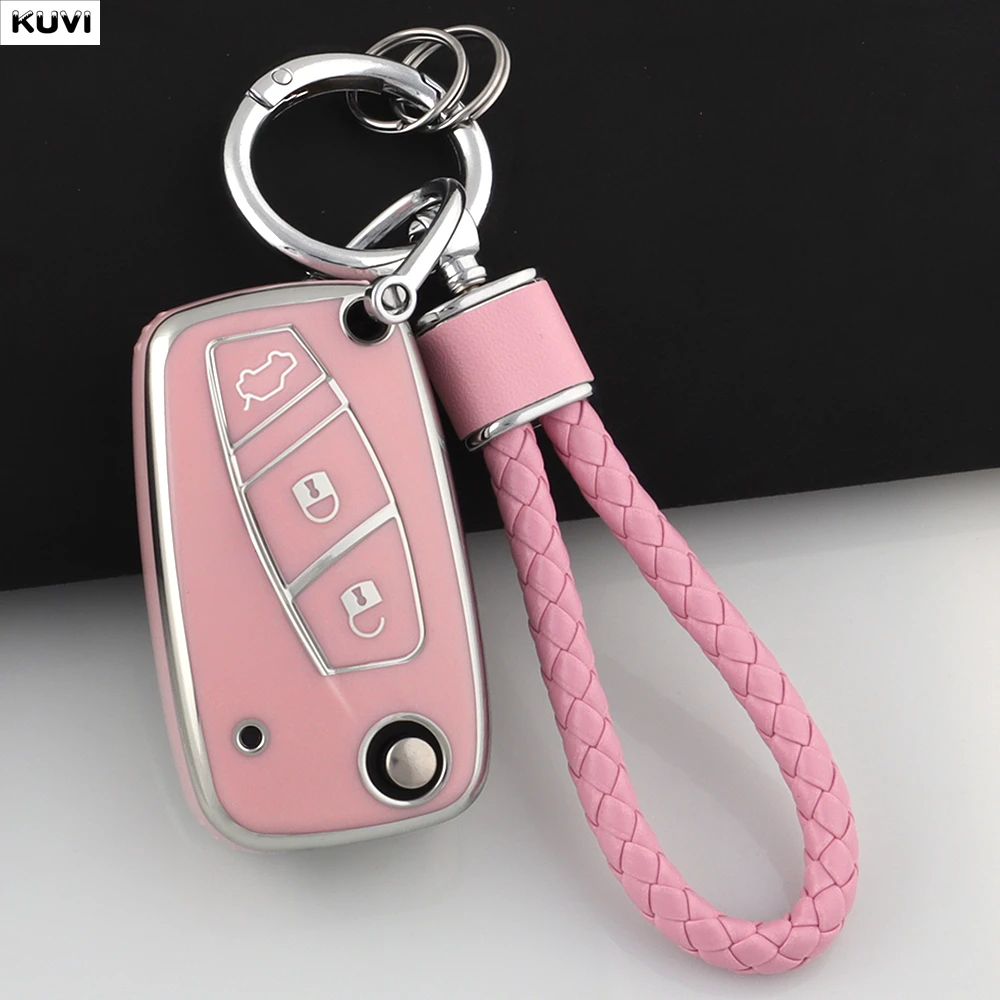 TPU Auto-Fernbedienungs-Schlüsselhülle für FIAT 500 Panda Stilo Ducato Punto Doblo Bravo, geschützter Schlüsselanhänger, Schlüsseltasche, Zubehör