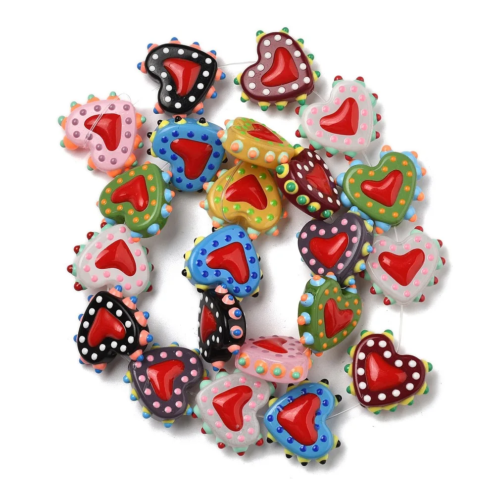 PandaHall 25 Stück Backlack-Glasperlen in Herzform, Emaille-beschichtet, 16-17x18x7mm, 1,2mm Loch für DIY Schmuck- und Halskettenherstellung – Detail 1