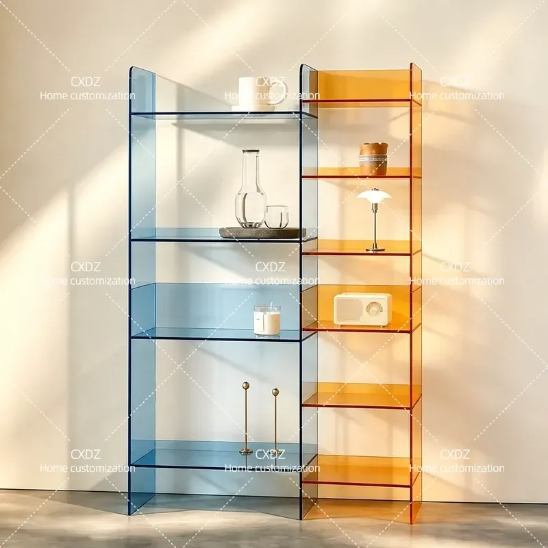 Acrylic Color Matching Bookshelf Wall Mounted Multi Layer Storage Display Shelf High End Floor Standing Bookcase Organizer