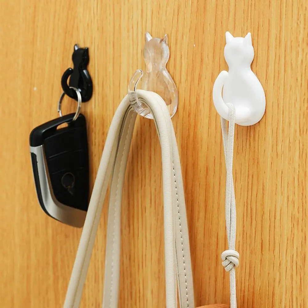 

2 Pcs Plastic Cat Shape Wall Hook Transparent Self-adhesive Cat Hooks Strong Load-bearing Decorative Cat Key Holder Living Room