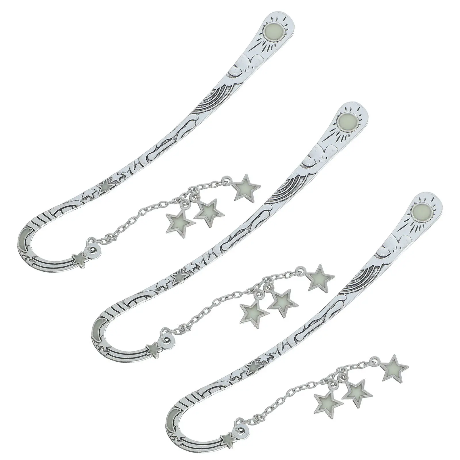 Glow-in-the-Dark Vintage Metal Bookmarks (3pcs) with Star Tassels – Retro Aesthetic Book Marks for Journals, Books & Travel